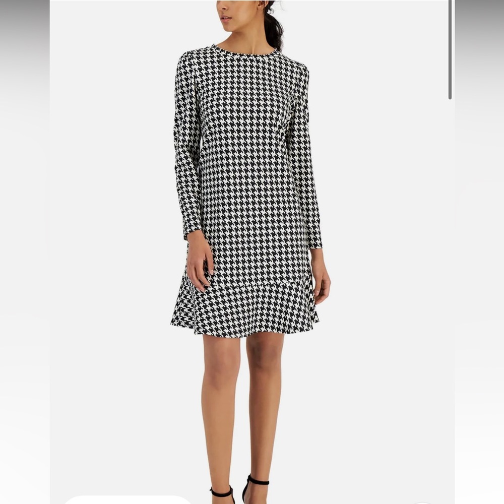NWT Anne Klein Womens Houndstooth Knee Shift Dress